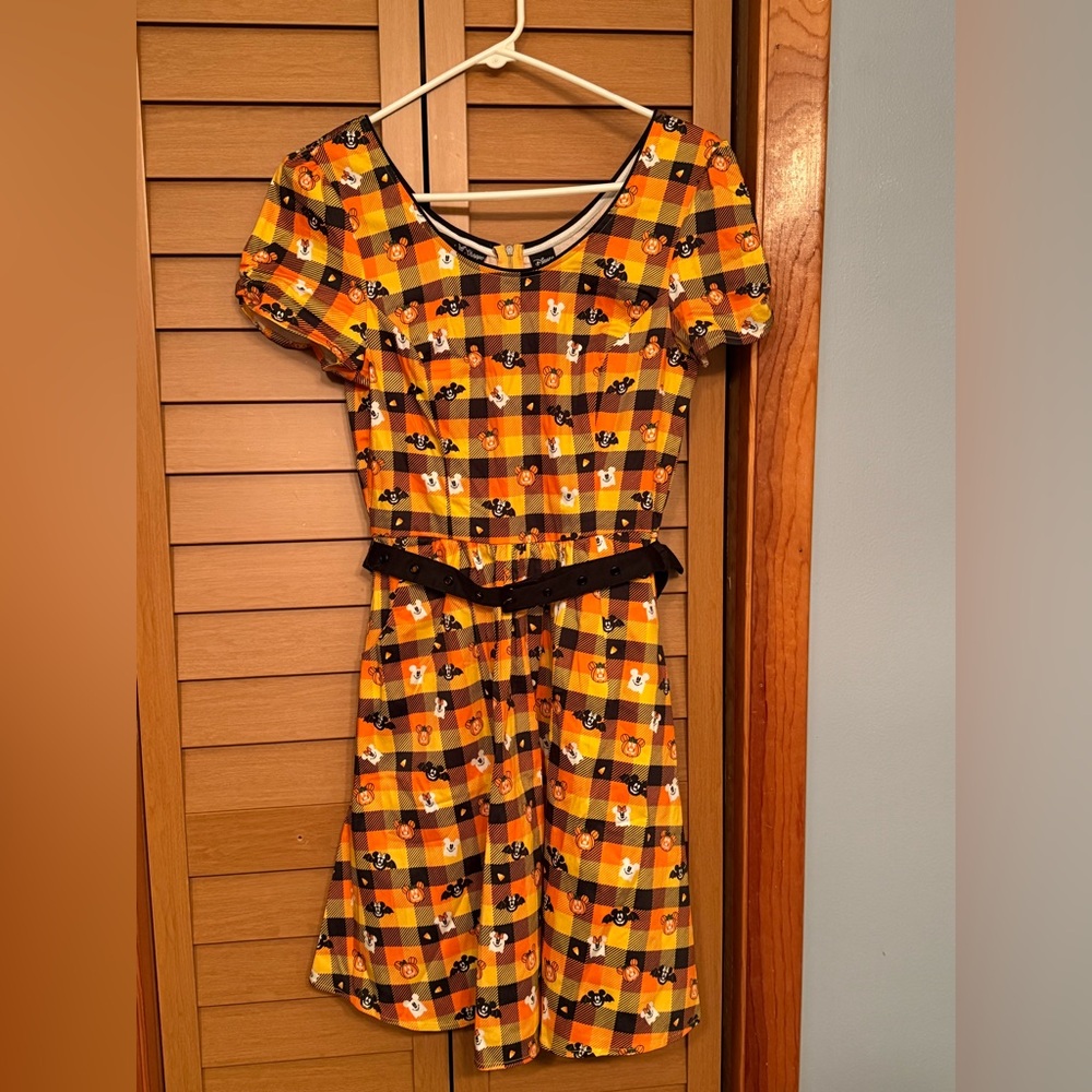 Disney Loungefly Stitch Shoppe Halloween Pumpkin Bat Ghost Plaid Mickey Dress